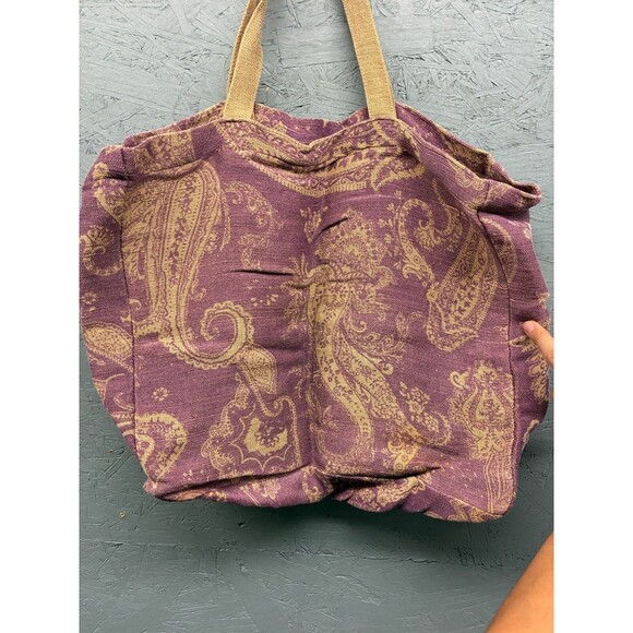 Maje Large Tote Bag Purple Paisley Print Linen Shoulder Carryall Boho Style - Picture 5 of 12